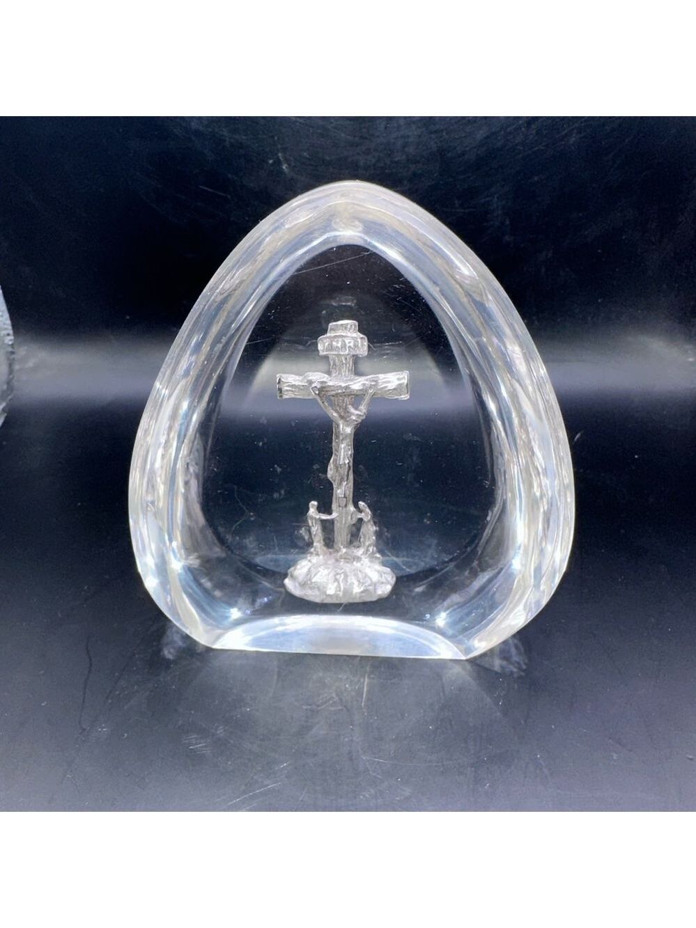 RARE Vintage Crucifix Of Christ  Acrylic Christian Catholic Paperweight